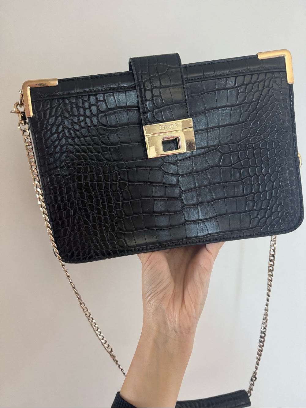 Dune London purse Black Croc-Embossed Chain Shoulder black Bag